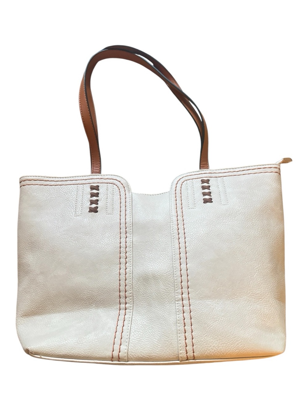 Montana West Cream vegan leather Tote with Brown Handles 11 X 16 inches